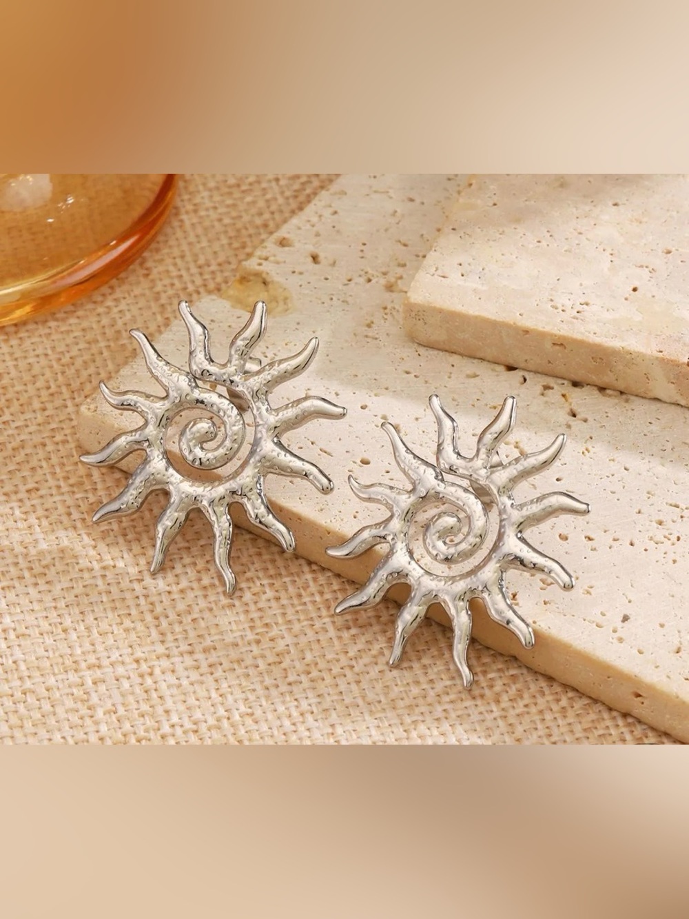 Silver Sunburst Spiral Earrings